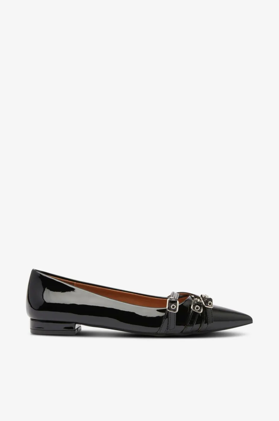 Bianco Ballerinasko Biabari Pointy Flat Buckle Faux Leather^Dame Ballerinasko