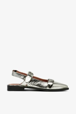 Best Slingback biaVictoria Buckle Tumbled Metallic Leather Dame Sandaler & Sandaler Med Hæl