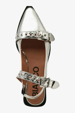 Best Slingback biaVictoria Buckle Tumbled Metallic Leather Dame Sandaler & Sandaler Med Hæl