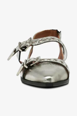 Best Slingback biaVictoria Buckle Tumbled Metallic Leather Dame Sandaler & Sandaler Med Hæl