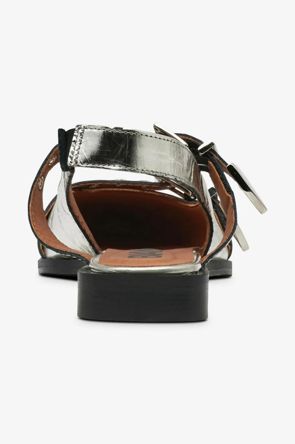Best Slingback biaVictoria Buckle Tumbled Metallic Leather Dame Sandaler & Sandaler Med Hæl