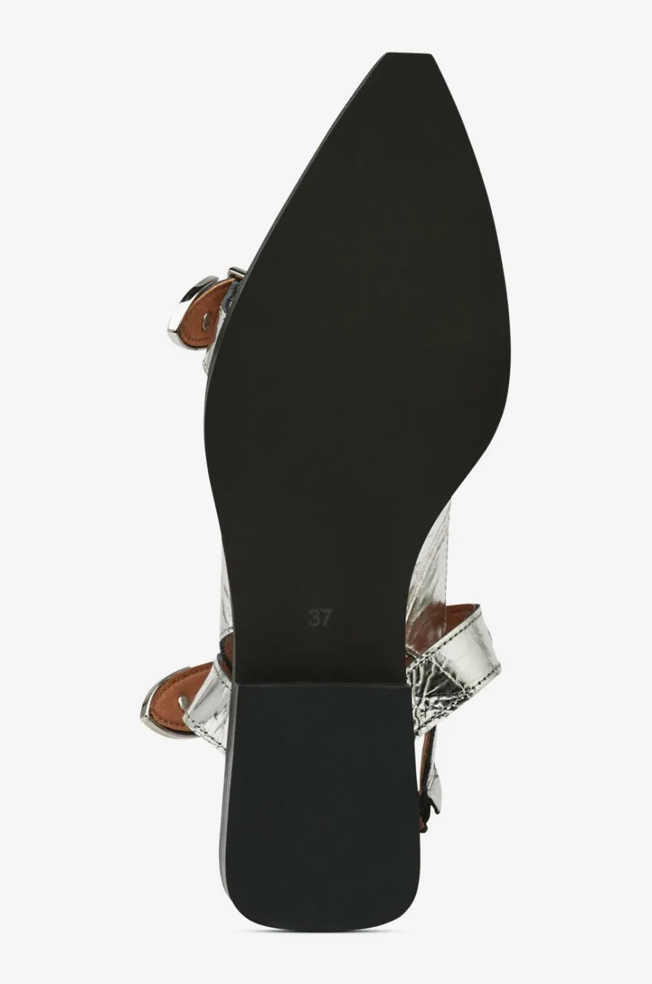 Best Slingback biaVictoria Buckle Tumbled Metallic Leather Dame Sandaler & Sandaler Med Hæl