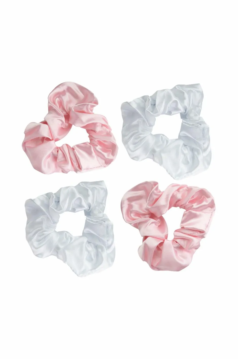 Brushworks Pink & White Satin Scrunchies 3 Pcs^Dame Håraccessories|Håraccessories