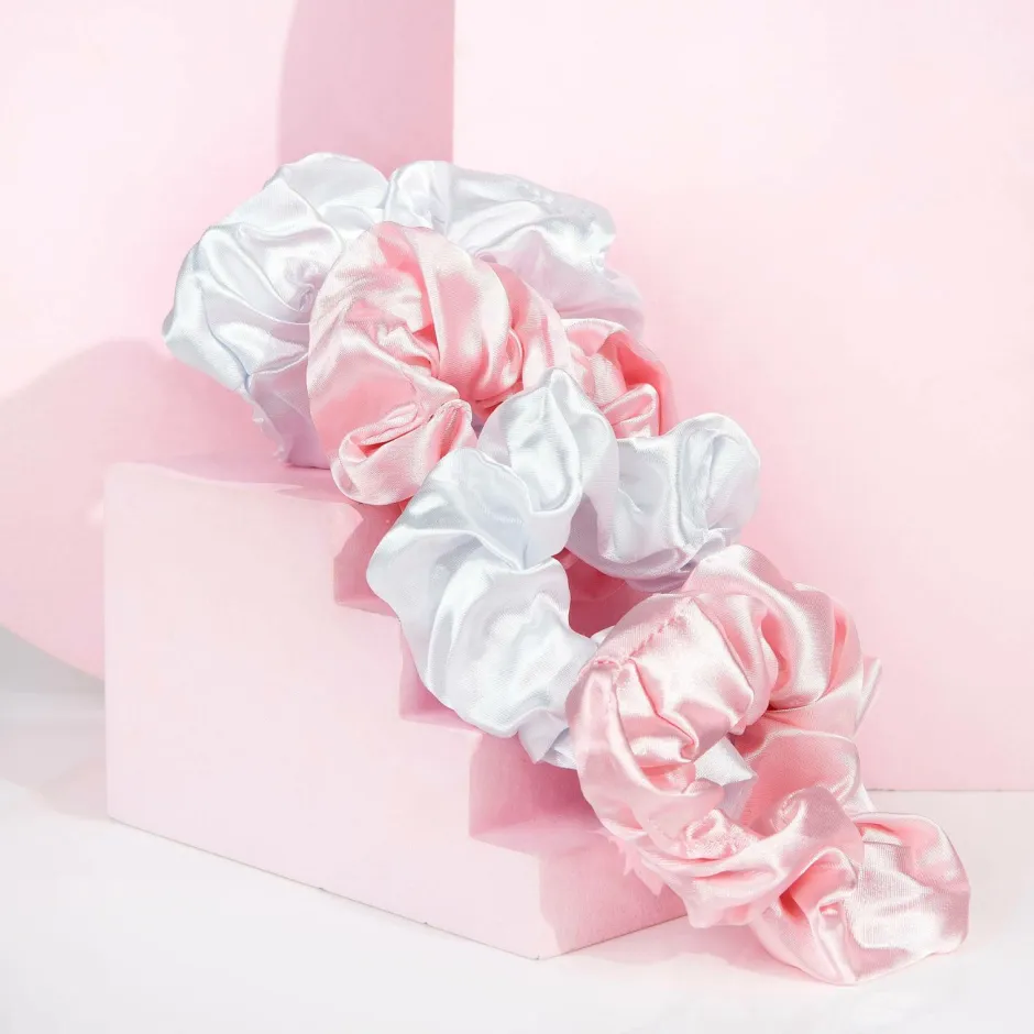 Brushworks Pink & White Satin Scrunchies 3 Pcs^Dame Håraccessories|Håraccessories