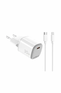 Outlet Usb-oplader Gan 1 x Usb-c PD 20w + Lightning-kabel Mobiltelefoner, Tablets & Tilbehør
