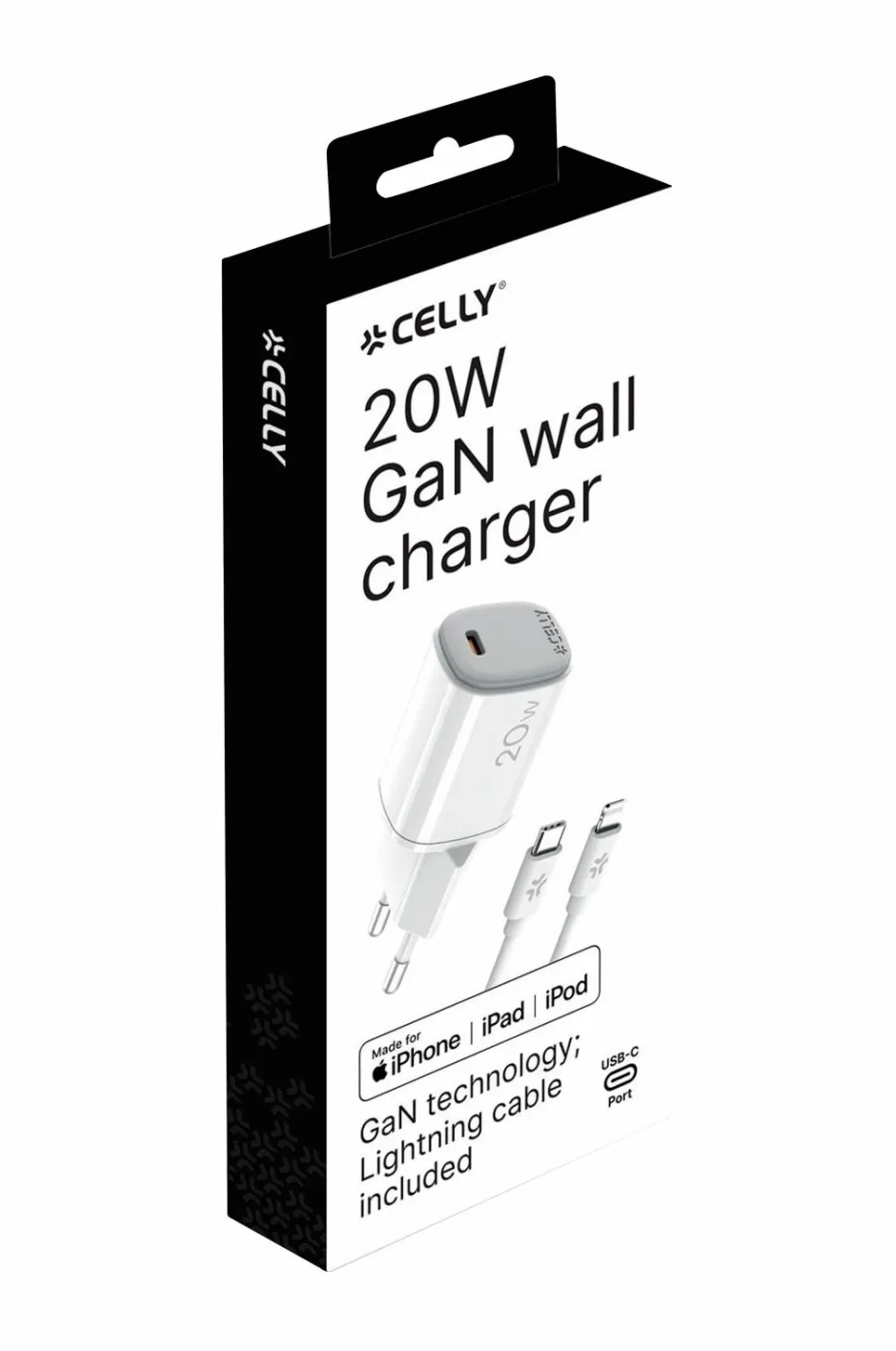 Outlet Usb-oplader Gan 1 x Usb-c PD 20w + Lightning-kabel Mobiltelefoner, Tablets & Tilbehør
