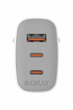 Celly Usb-oplader Gan 1 x Usb-a + 2 x Usb-c PD 65w^ Mobiltelefoner, Tablets & Tilbehør
