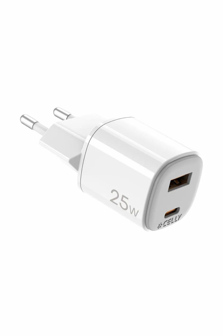Celly Usb-oplader Gan 1 x Usb-a + 1 x Usb-c PD 25w^ Mobiltelefoner, Tablets & Tilbehør