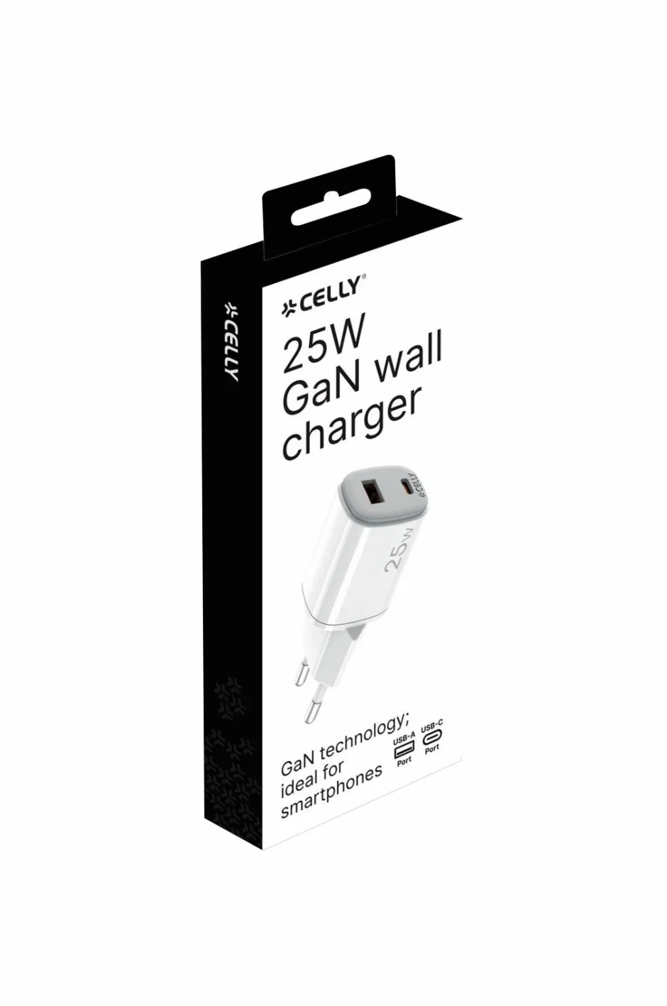 Celly Usb-oplader Gan 1 x Usb-a + 1 x Usb-c PD 25w^ Mobiltelefoner, Tablets & Tilbehør