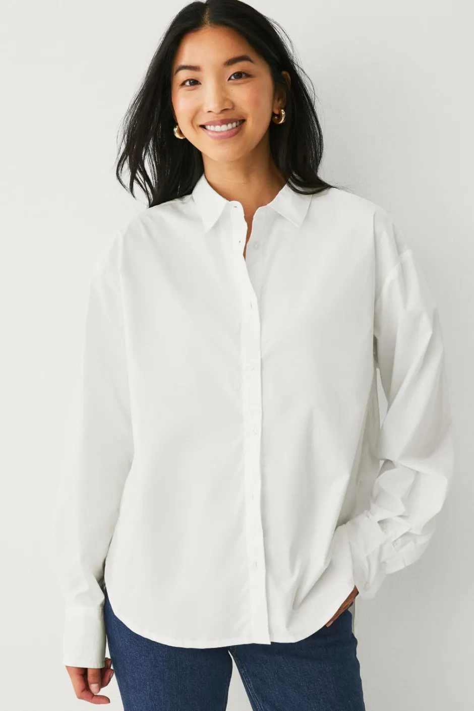 New Collection Afslappet skjorte i bomuldspoplin Dame Skjorter & Bluser