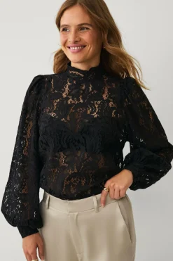 Ellos Collection Blondebluse med høj halsudskæring^Dame Skjorter & Bluser
