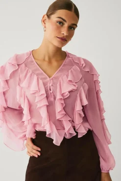 Outlet Collection Bluse med volanter Dame Skjorter & Bluser