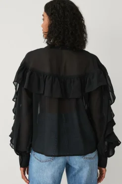Outlet Collection Bluse med volanter Dame Skjorter & Bluser