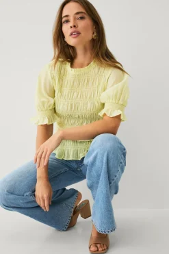 Ellos Collection Bluse med smock og pufærmer^Dame Skjorter & Bluser