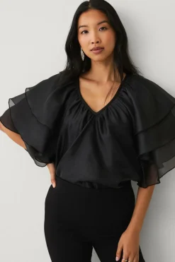 Collection Bluse med sommerfugleærmer Dame Skjorter & Bluser