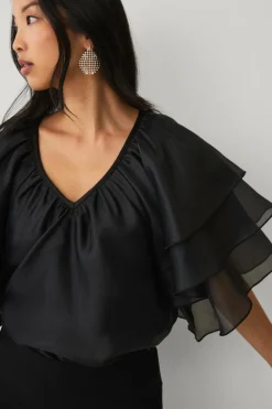 Collection Bluse med sommerfugleærmer Dame Skjorter & Bluser