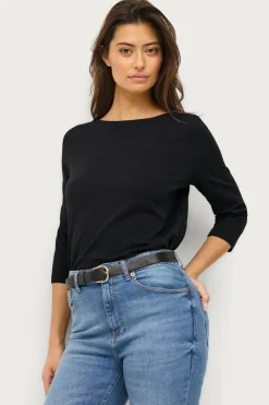New Collection Bomuldstop med bådudskæring og 3/4-ærmer Dame Basistøj