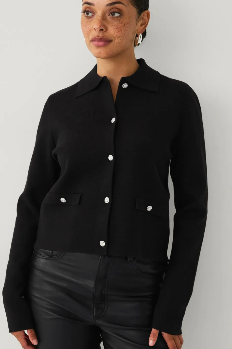 Hot Collection Cardigan med glitrende knapper Dame Trøjer & Cardigans