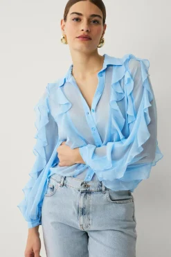 Outlet Collection Chiffonbluse med flæser og knaplukning Dame Skjorter & Bluser