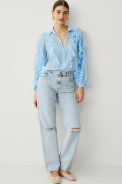 Outlet Collection Chiffonbluse med flæser og knaplukning Dame Skjorter & Bluser