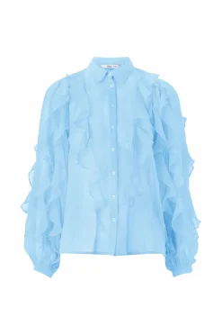 Outlet Collection Chiffonbluse med flæser og knaplukning Dame Skjorter & Bluser