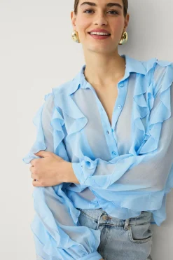 Outlet Collection Chiffonbluse med flæser og knaplukning Dame Skjorter & Bluser