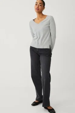 Hot Collection Finstrikket trøje med v-hals Dame Basistøj|Trøjer & Cardigans