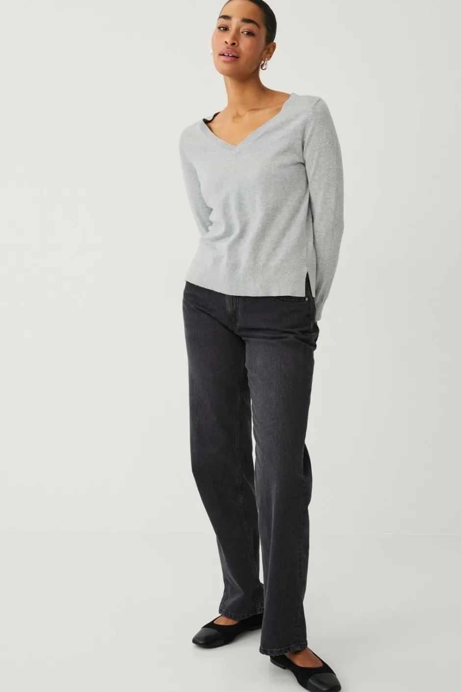 Hot Collection Finstrikket trøje med v-hals Dame Basistøj|Trøjer & Cardigans