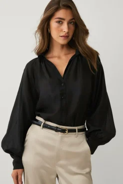 Hot Collection Gennemsigtig bluse med v-hals Dame Skjorter & Bluser