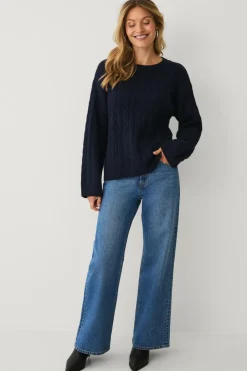 Clearance Collection Kabelstrikket Pullover Dame Basistøj|Trøjer & Cardigans