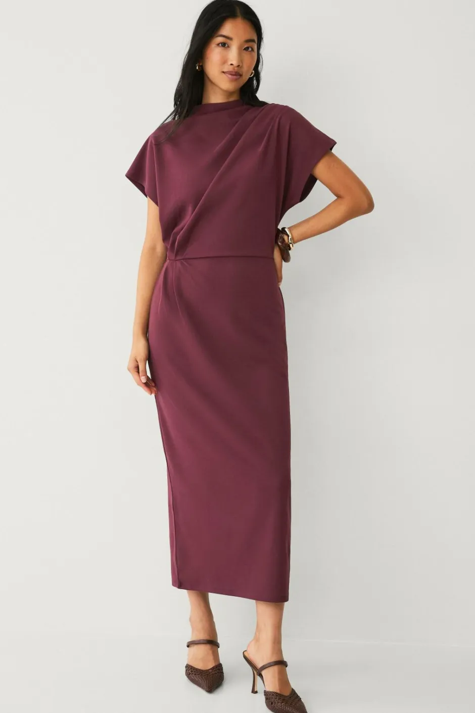 Ellos Collection Lang trikotkjole med drapering^Dame Kjoler