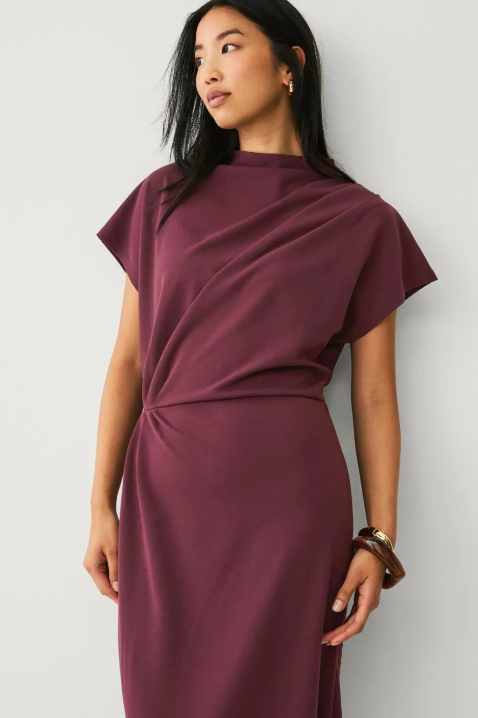 Ellos Collection Lang trikotkjole med drapering^Dame Kjoler