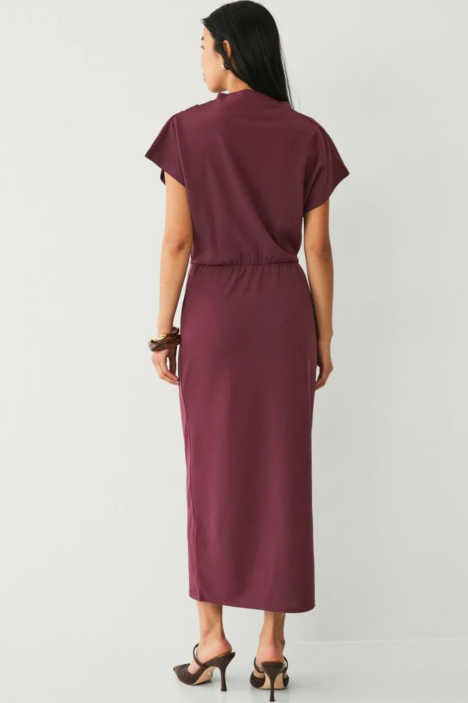 Ellos Collection Lang trikotkjole med drapering^Dame Kjoler