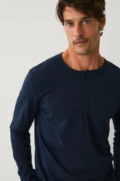 Hot Collection Langærmet t-shirt med knaplukning T-Shirts & Tanktoppe