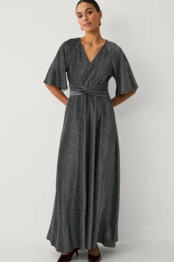New Collection Maxi kjole i lurex med bindebælte Dame Kjoler