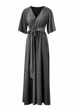New Collection Maxi kjole i lurex med bindebælte Dame Kjoler