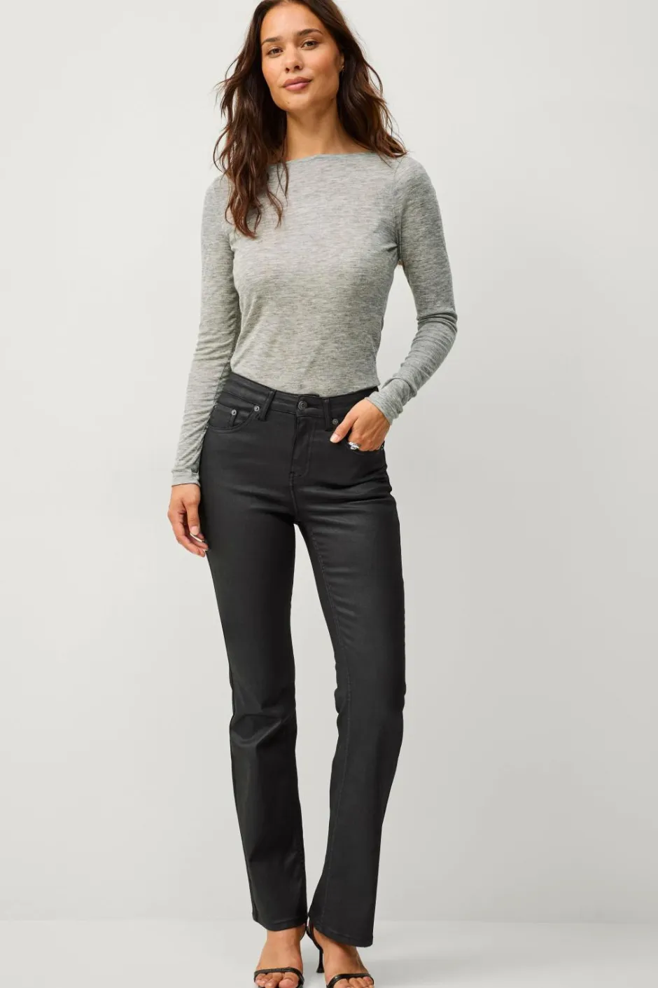 Best Collection Med svaj jeans med coated overflade Dame Jeans