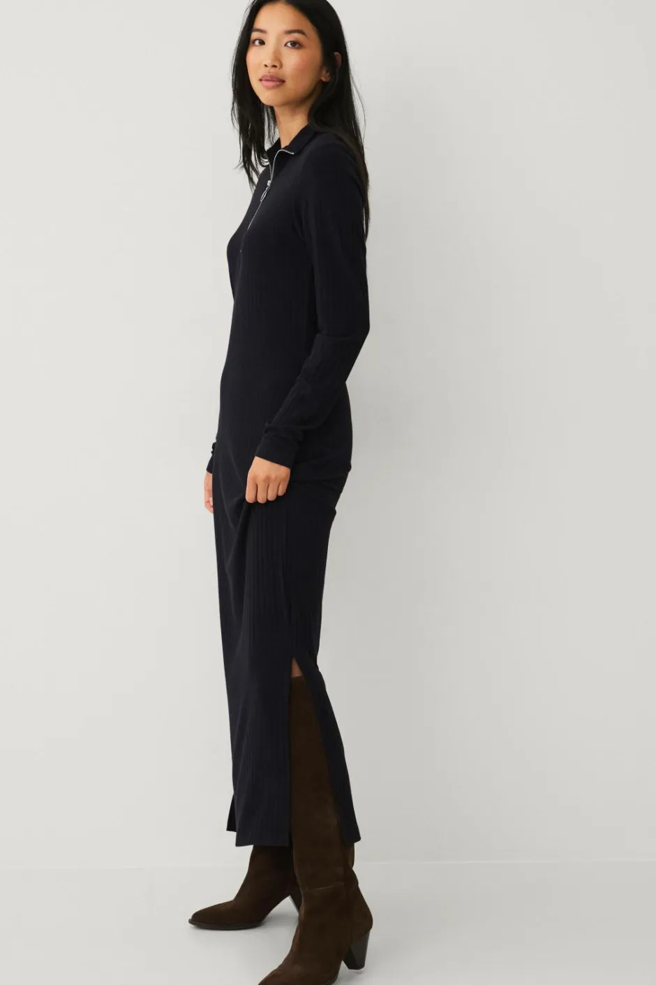 Ellos Collection Ribbet kjole med halv halfzip^Dame Kjoler