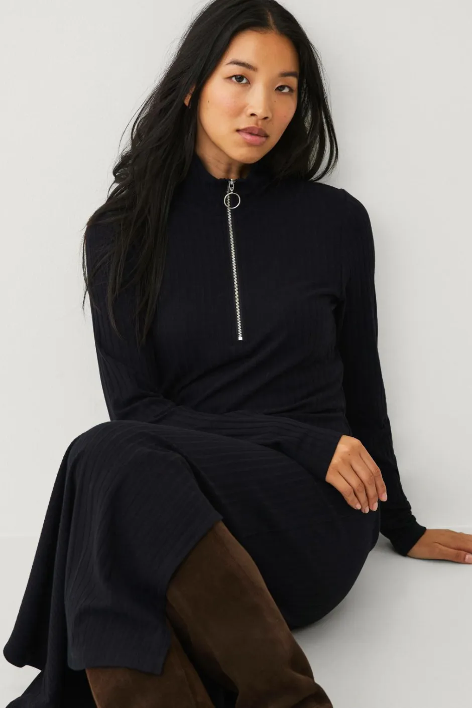 Ellos Collection Ribbet kjole med halv halfzip^Dame Kjoler