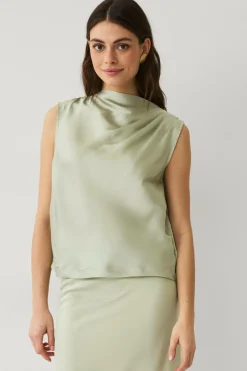 Best Collection Ærmeløs satinbluse med drapering Dame Toppe & Tank-Toppe