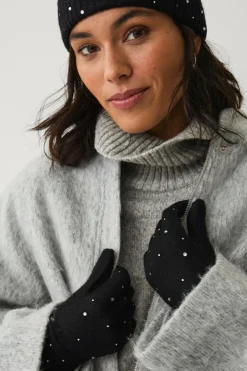Outlet Collection Strikkede handsker med rhinstene Dame Handsker & Vanter
