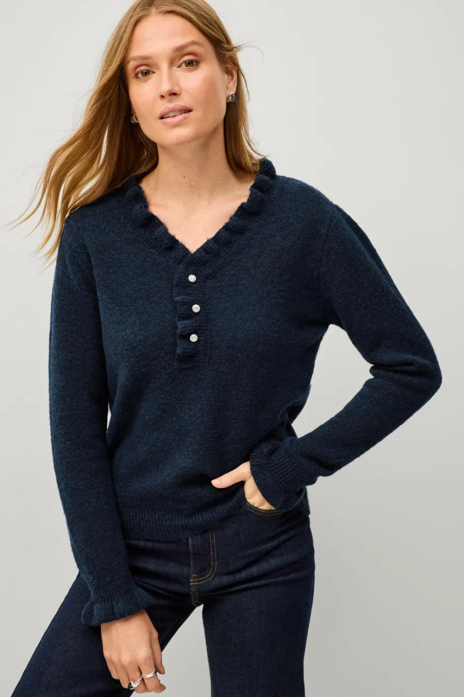 Ellos Collection Strikket trøje med flæsedetaljer^Dame Trøjer & Cardigans