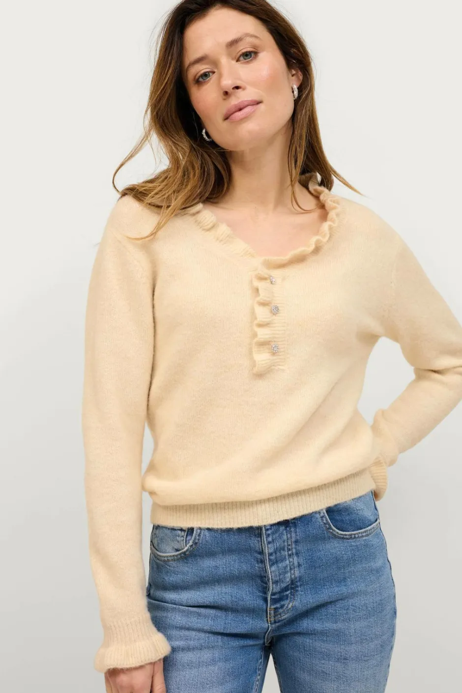 Ellos Collection Strikket trøje med flæsedetaljer^Dame Trøjer & Cardigans