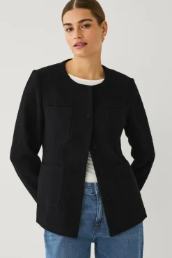 Clearance Collection Tæt på figuren blazer i struktur med påklædte knapper Dame Blazere & Veste