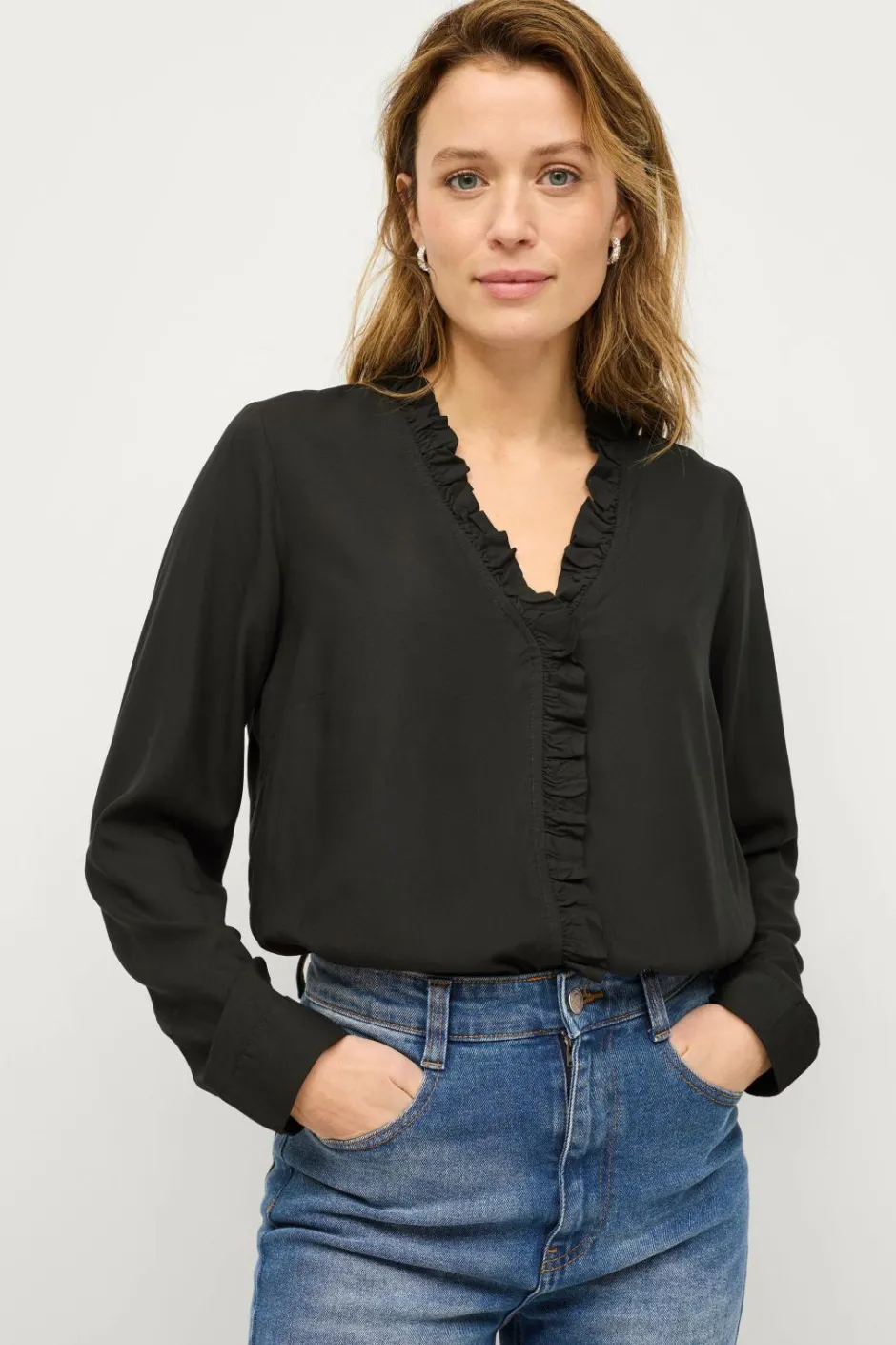 Ellos Collection Viskosebluse med flæsedetalje bluse^Dame Skjorter & Bluser
