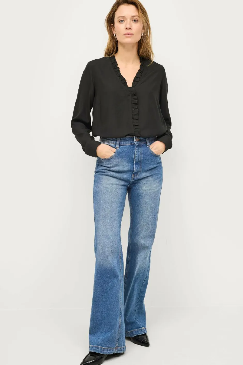 Ellos Collection Viskosebluse med flæsedetalje bluse^Dame Skjorter & Bluser