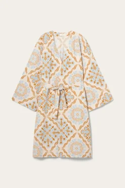 Sale Home Kimono Elly Tile Kimono i genanvendt halvlinned Homewear