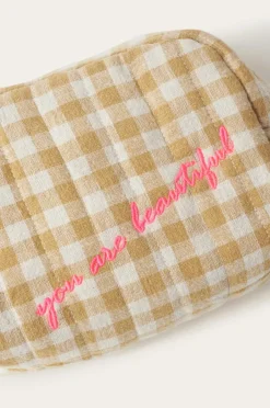 Ellos Home Makeup taske Elly Check i genanvendt halvlinned^ Makeup-Tasker|Homewear