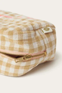 Ellos Home Makeup taske Elly Check i genanvendt halvlinned^ Makeup-Tasker|Homewear
