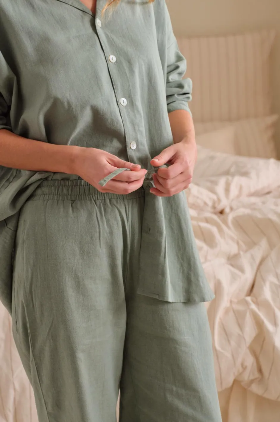 Ellos Home Natbukser Pyjama Pant Elly i genanvendt halvlinned^ Homewear